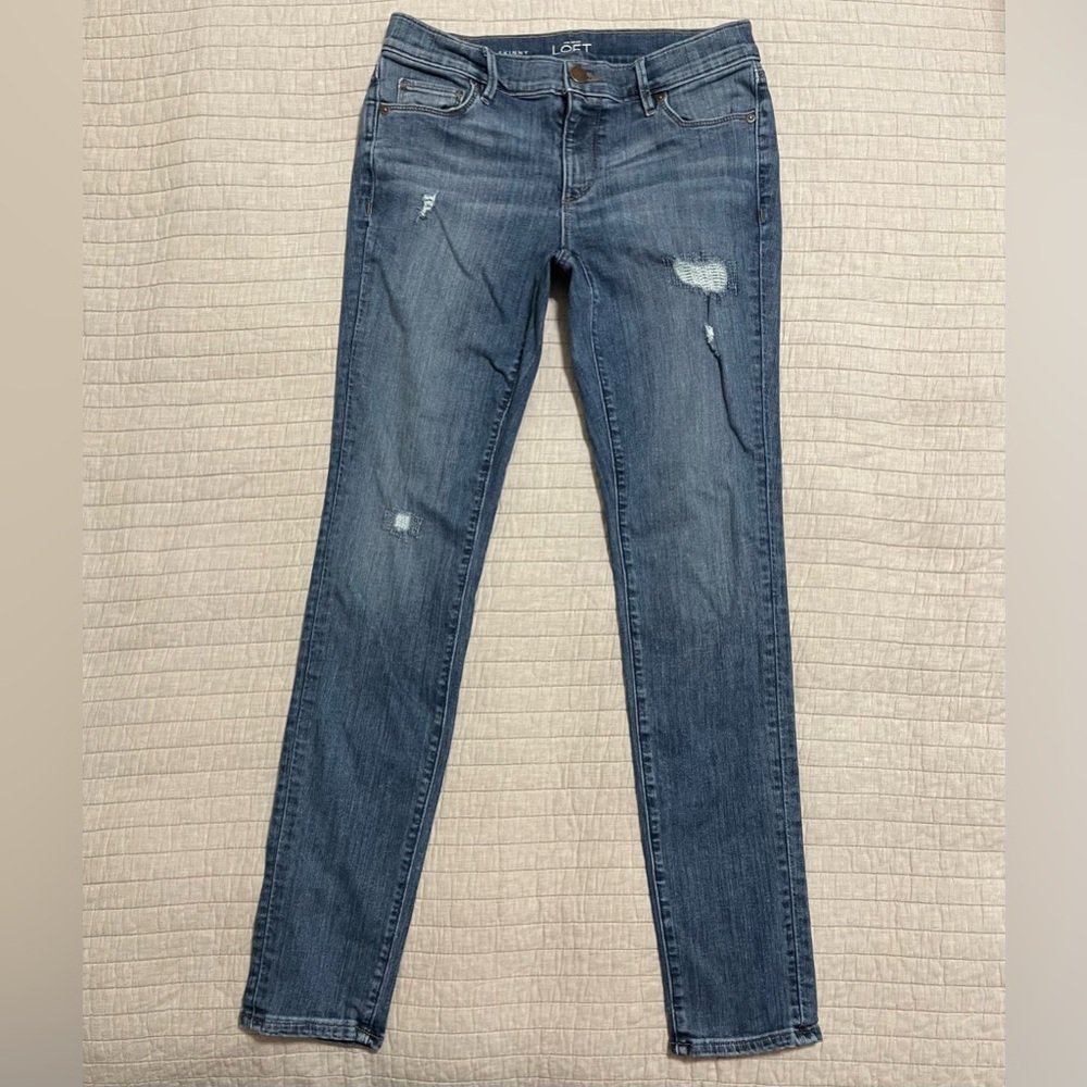 Ann Taylor Loft Modern Skinny Blue Jean Factory Distressed Size 27/4